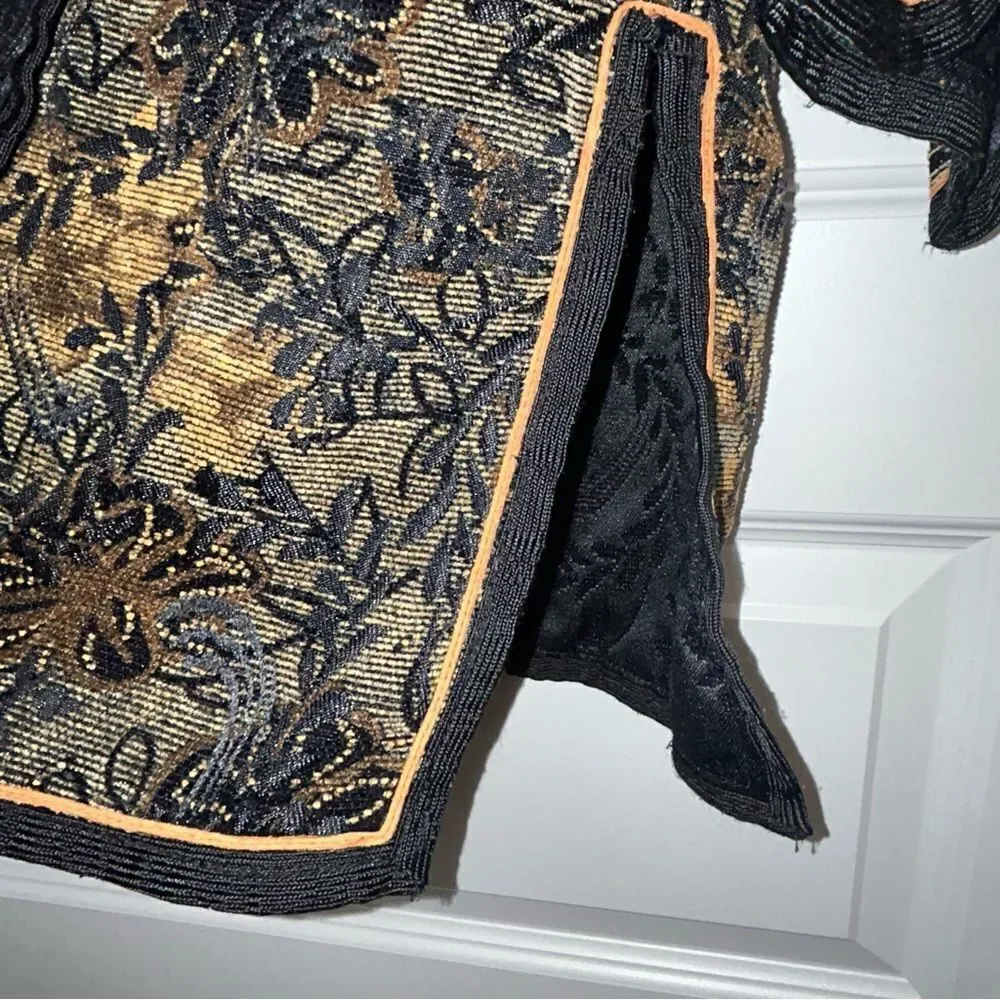 Vintage Coldwater Creek Open Front Jacquard Tapestry Long Sleeve Jacket Coat